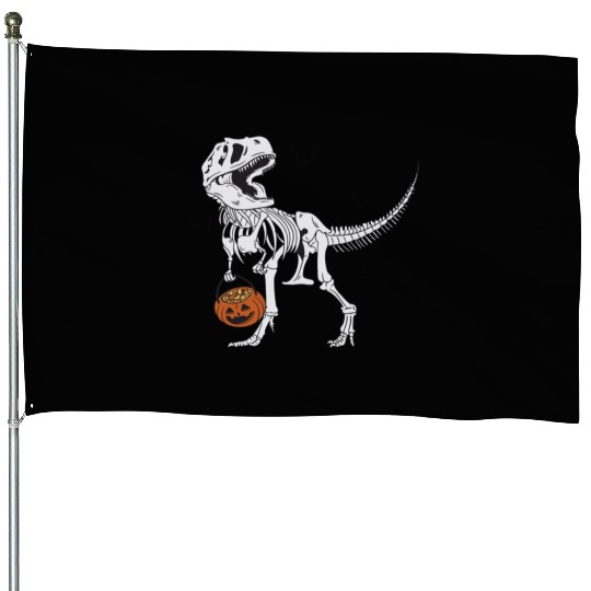 Skeleton T Rex & Pumpkin - Halloween House Flags