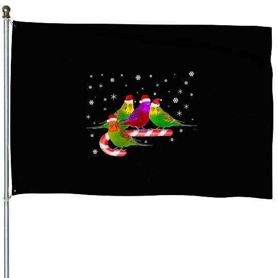 Santa Claus Budgies on Christmas Candy Cane House Flags