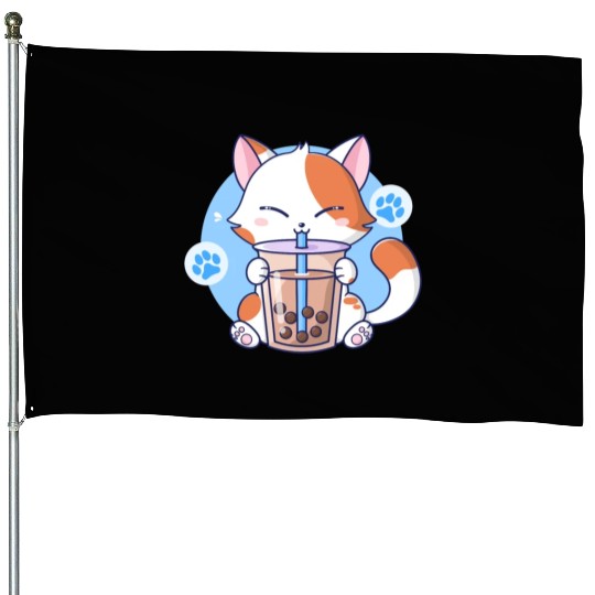 Cat Boba Tea Bubble Tea Kawaii Anime Japanese Neko House Flags