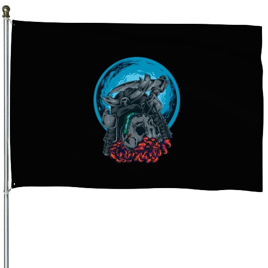 Death Skull Samurai Warrior Arrow Bug Moon Flowers House Flags