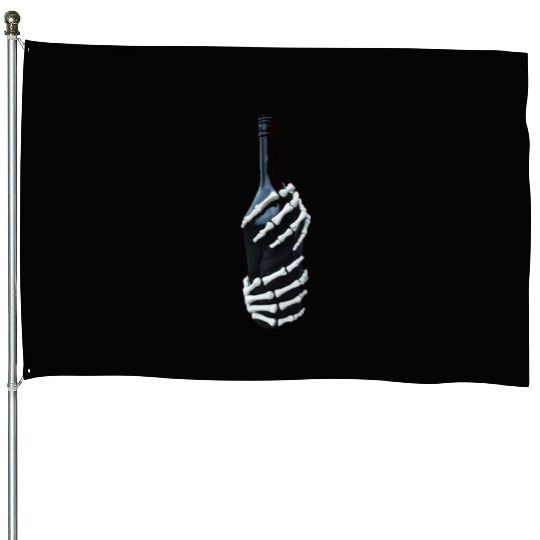 Halloween Skeleton Hand holds wine Bottle Minimal House Flags