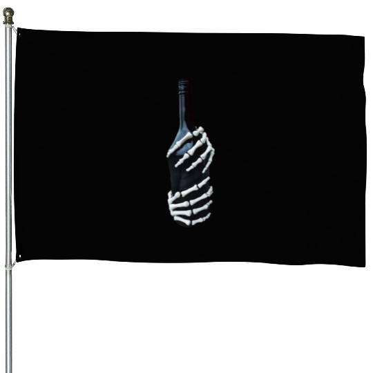 Halloween Skeleton Hand holds wine Bottle Minimal House Flags