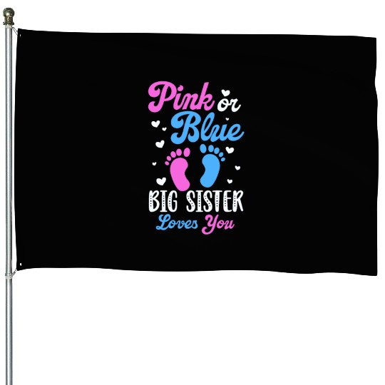 Pink or Blue Big Sister Loves You House Flags