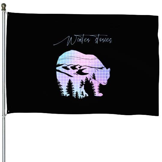 Winter stories Bear Trees Pastel Rainbow House Flags