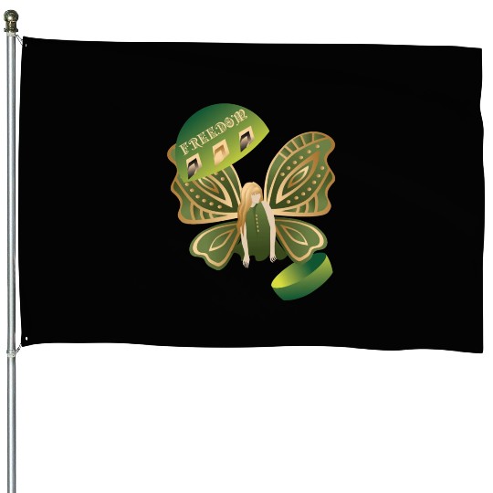 Abstract Woman Butterfly Freedom Green House Flags
