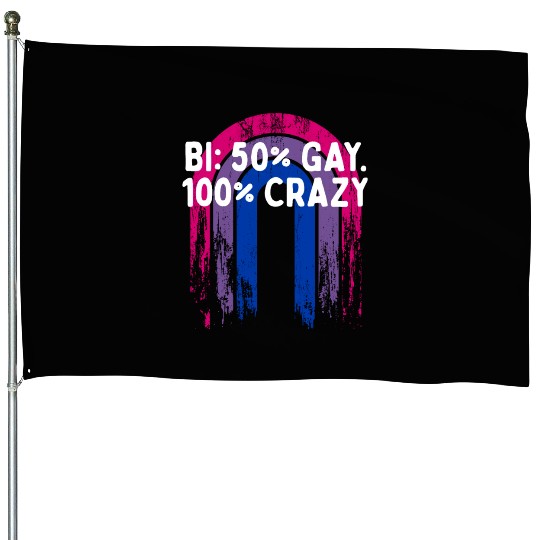 Bi 50% Gay100% Crazy Bisexual Pun Bi Pride Joke House Flags