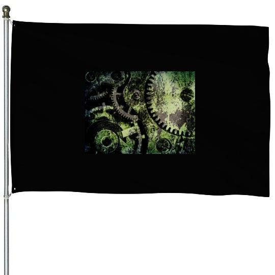 Clock Mechanism Copper Oxide Steampunk Abstract House Flags