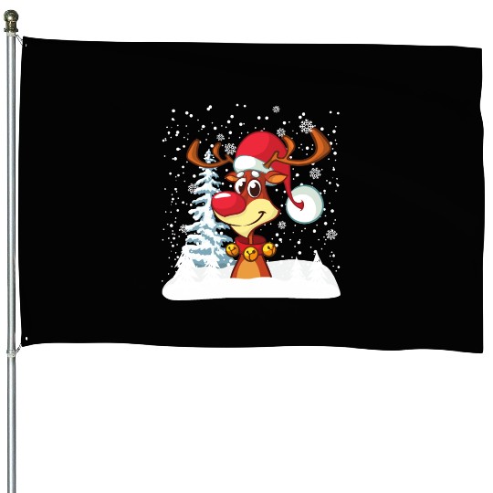 Funny Reindeer Red Nose Santa Snowflake House Flags