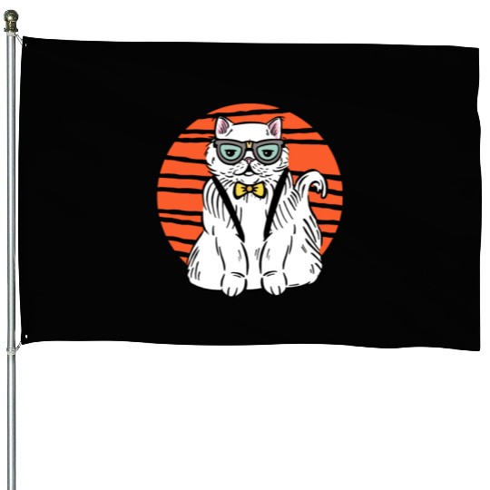 Stylish Nerd Persian Cat Beanie Glasses Tattoo House Flags