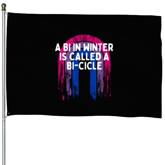 Bi in Winter Is a Bi-cicle Bisexual Pun Bi Pride House Flags
