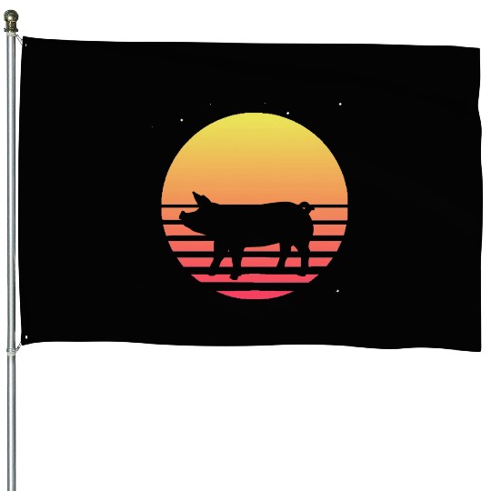 Farm Animal Lover Farmer Gift Retro Vaporwave Pig House Flags