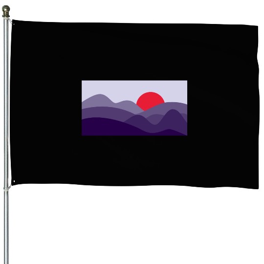 Minimalist Sun Cyber Grape Purple House Flags