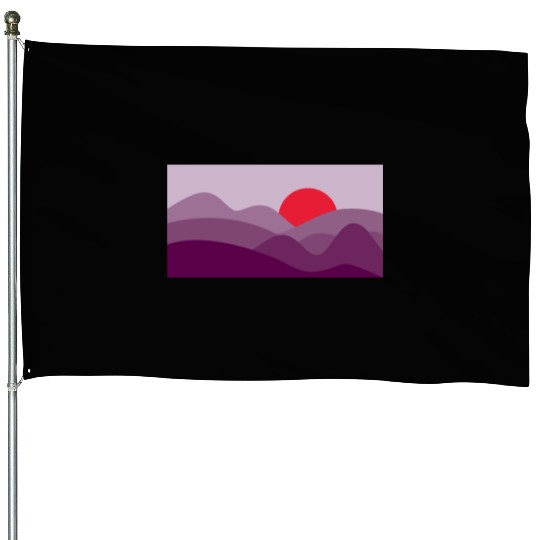 Minimalist Sun Dark Orchid Purple House Flags