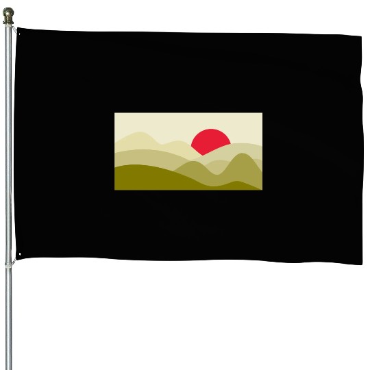 Minimalist Sun Olive Green House Flags