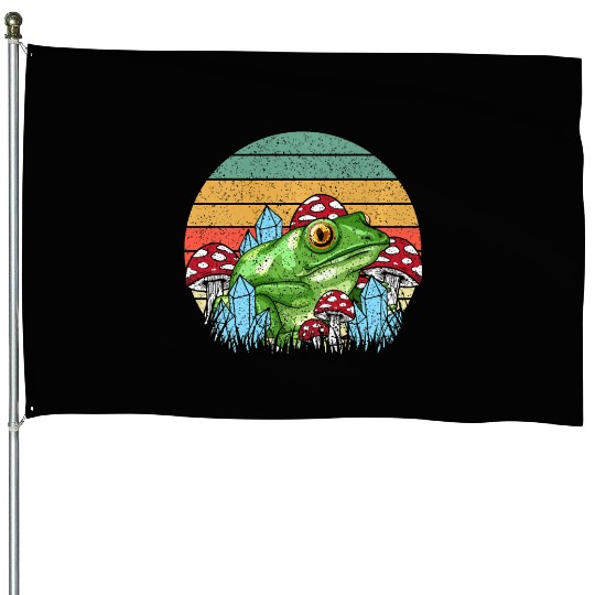 Retro Realistic Toad Frog Mushrooms House Flags