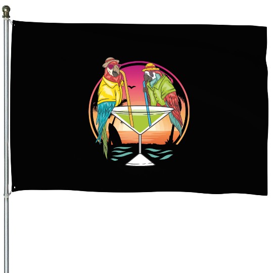 Parrots Drinking Margarita Hawaiian Birds Gift House Flags