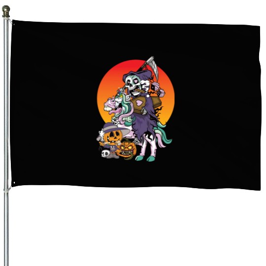 Unicorn Halloween Pumpkin Grim Reaper House Flags