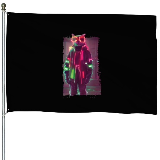Cyberpunk Cat House Flags