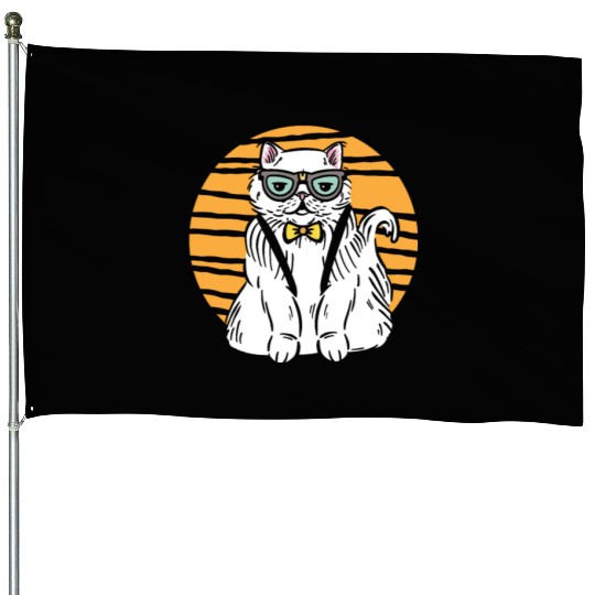 Stylish Nerd Persian Cat Beanie Glasses Tattoo House Flags