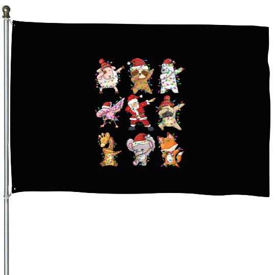 Dabbing Santa Animal Friends Christmas Kids Boys House Flags
