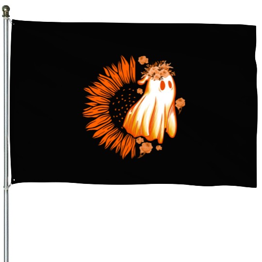 Halloween Theme Cute Ghost Sunflower Coffee Lover House Flags