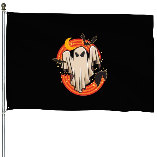 Halloween Theme Cute Ghost Bat Rainbow Coffee House Flags
