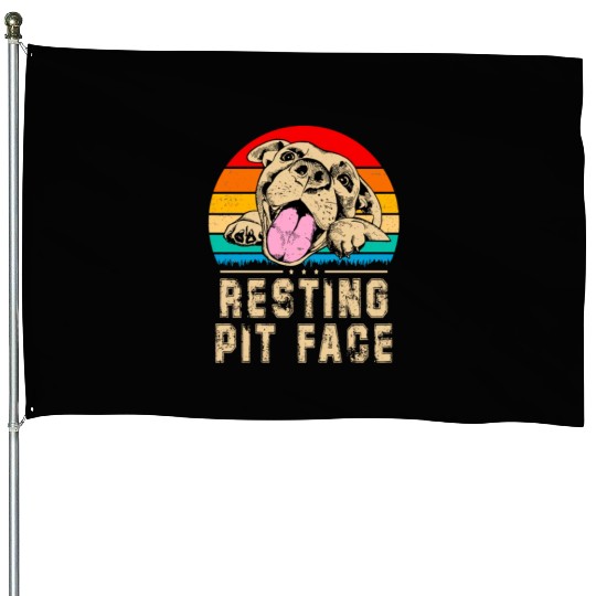 Resting Pit Face Funny Pitbull Dog Lover Vintage House Flags
