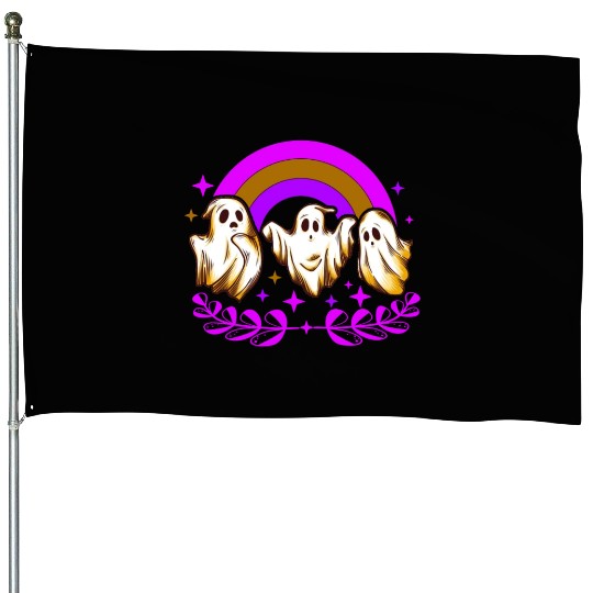 Halloween House Flags, Ghost Rainbow Horror Spooky