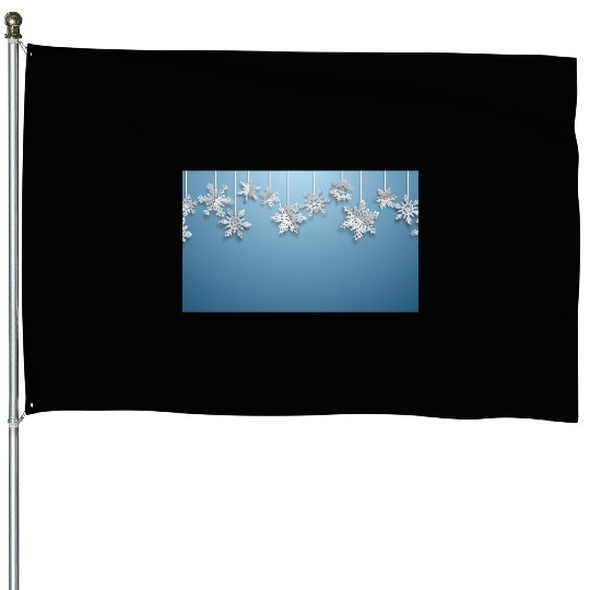 Elegant Hanging Snowflakes Light Blue House Flags