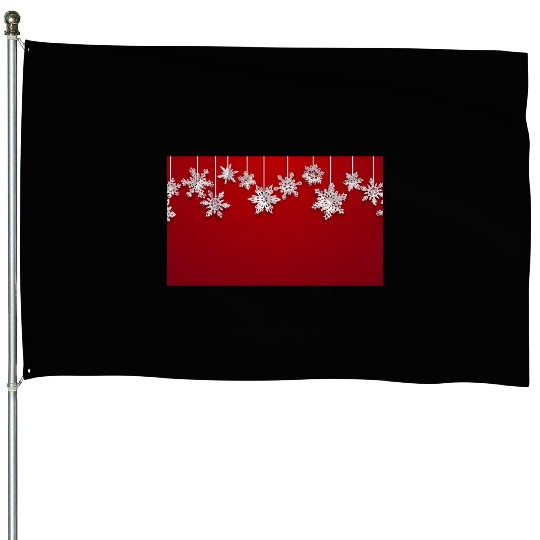 Elegant Hanging Snowflakes Red House Flags