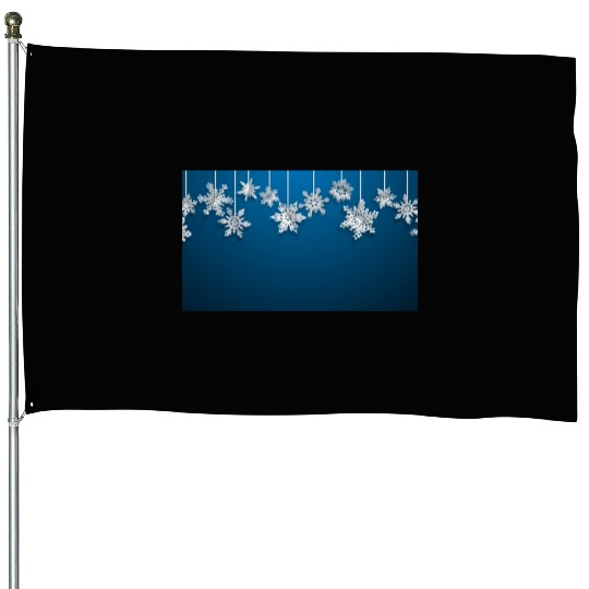 Elegant Hanging Snowflakes Navy Blue House Flags