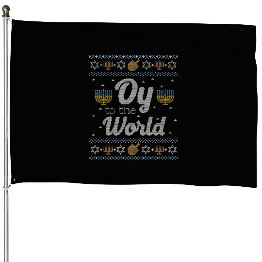 Funny Ugly Hanukkah Oy To The World House Flags