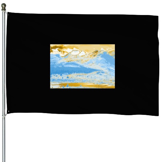 Golden Blue Mountain Lake House Flags