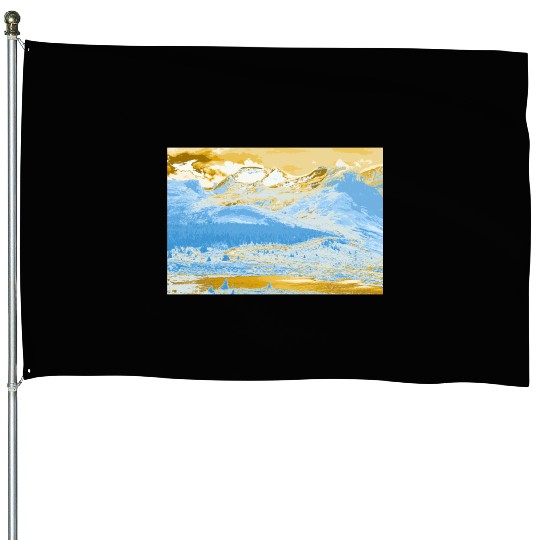 Golden Blue Mountain Lake House Flags