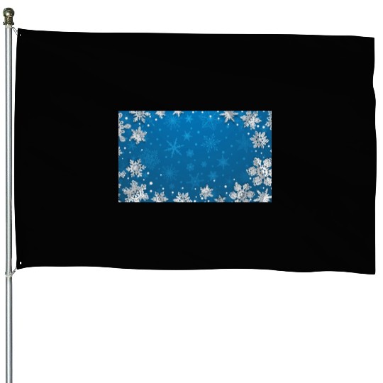 Winter Snowflakes Navy Blue Pattern House Flags