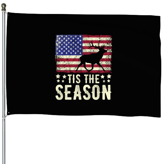 Tis The Season Retro American Flag Dear Hunting House Flags