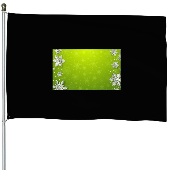 Winter Snowflakes Green Pattern House Flags