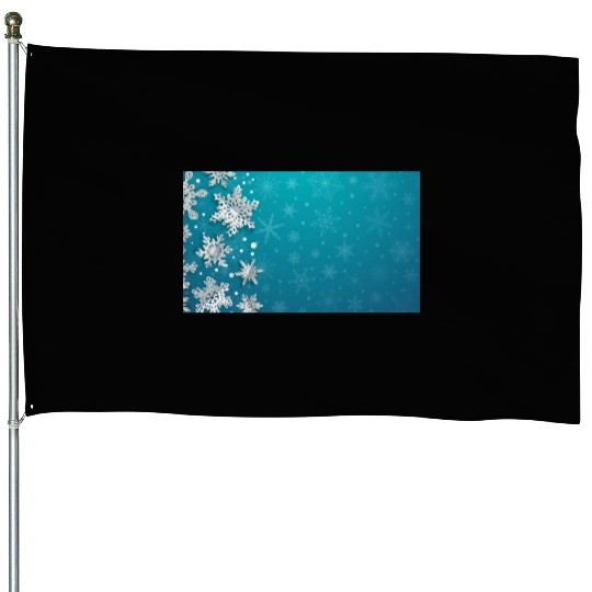 Elegant Christmas Snowflakes Pattern Teal House Flags