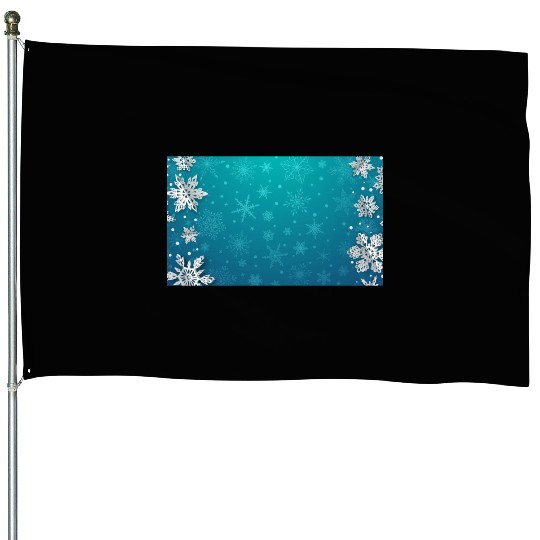 Winter Snowflakes Teal Pattern House Flags