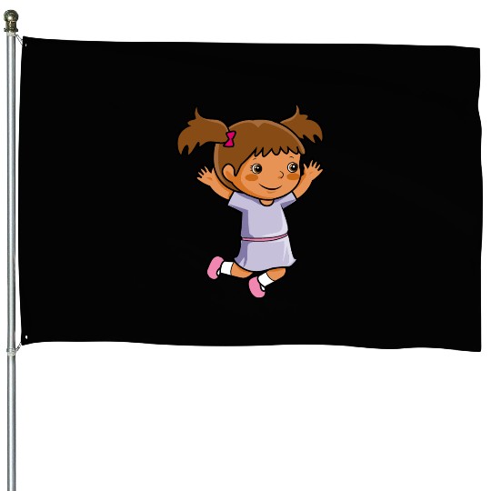 Girl jumps school enrollment joy kindergarten House Flags