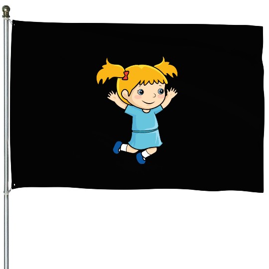 Girl jumps school enrollment joy kindergarten House Flags