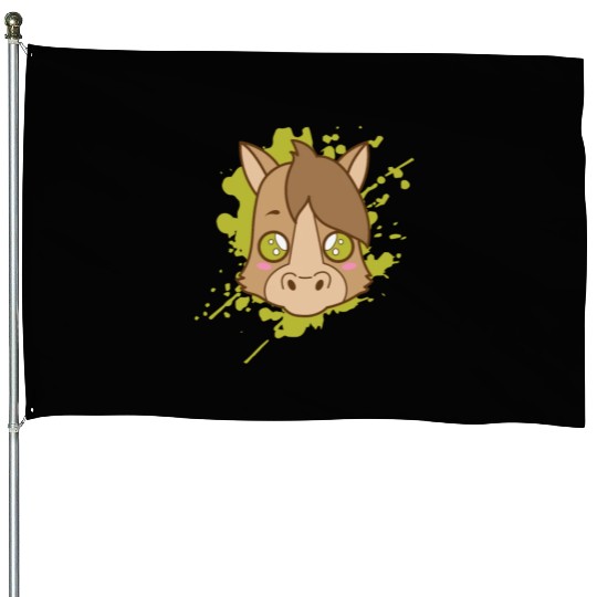 Horse Pony in japanese Kawaii Style Animal House Flags