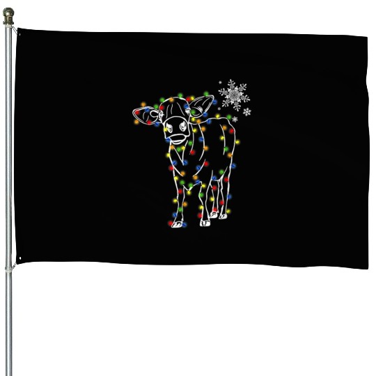Cow Christmas Light Tree Cow Xmas Snow Lover House Flags