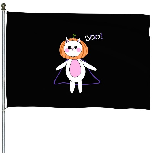 cute cat in halloween melon costume House Flags