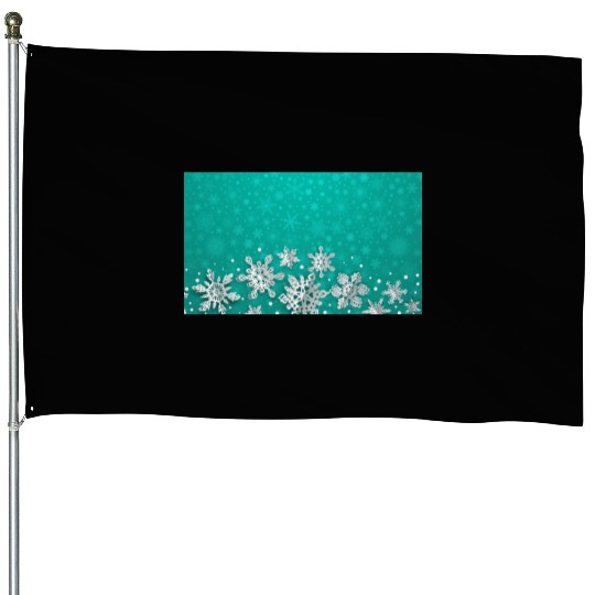 Teal Snowflakes Pattern House Flags