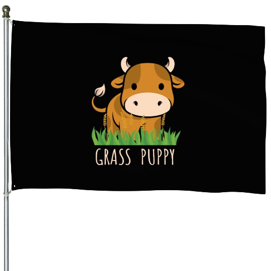 Scottish Highland Cow Grass Puppy Cow Whisperer House Flags