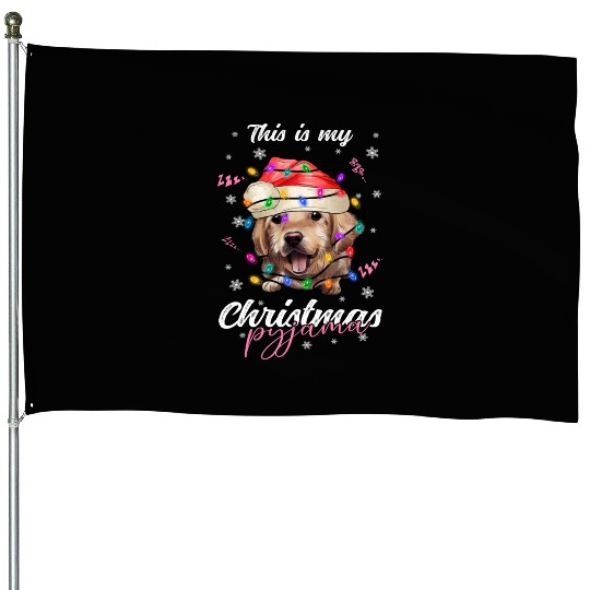 Winter Christmas Pyjama Golden Retriever House Flags