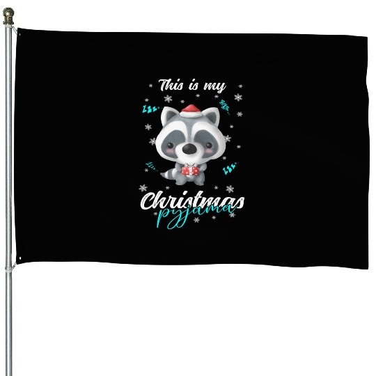 Winter Christmas Pyjama Raccoon House Flags