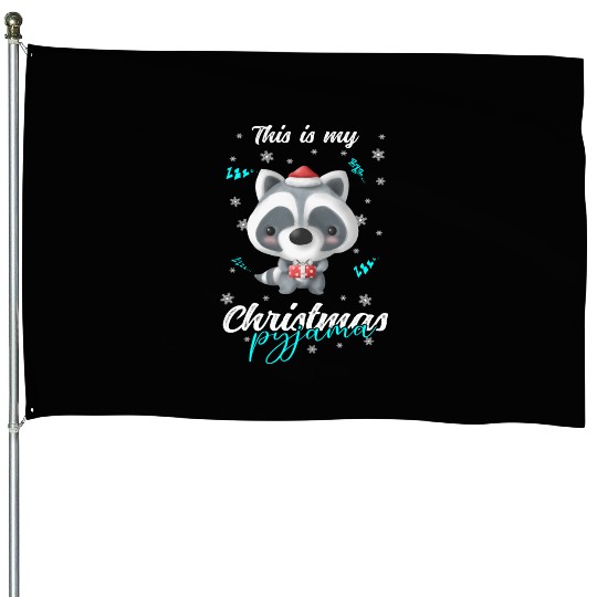 Winter Christmas Pyjama Raccoon House Flags