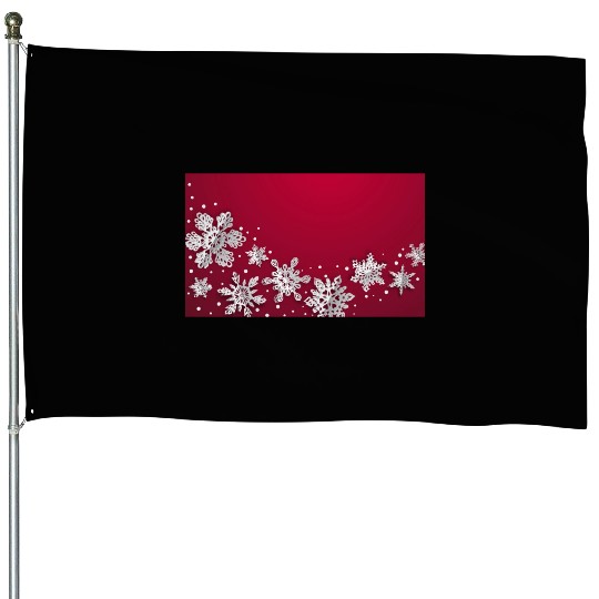 Christmas Snowflakes Red Winter House Flags